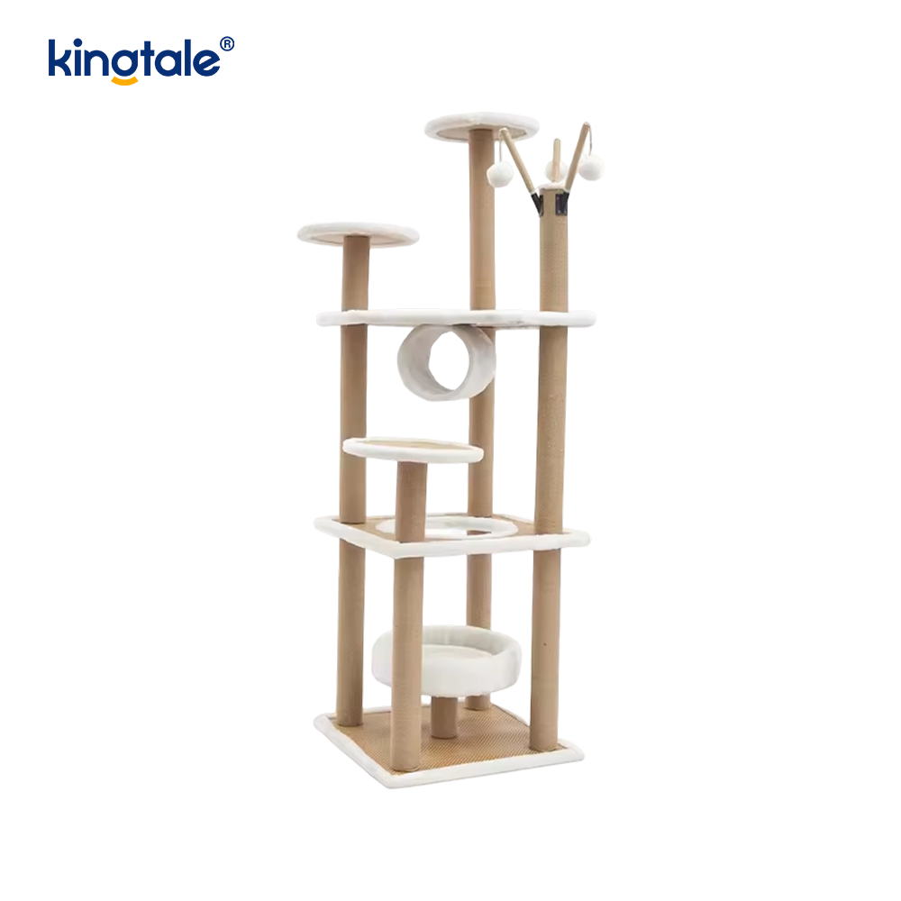 Naturlig sisal Cat Tree Tall Cat Tower Plush Multi-Level Condo