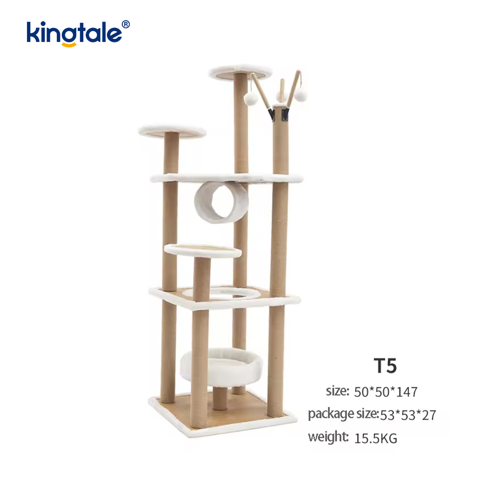 Naturlig sisal Cat Tree Tall Cat Tower Plush Multi-Level Condo