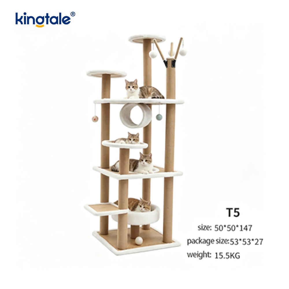 Naturlig sisal Cat Tree Tall Cat Tower Plush Multi-Level Condo