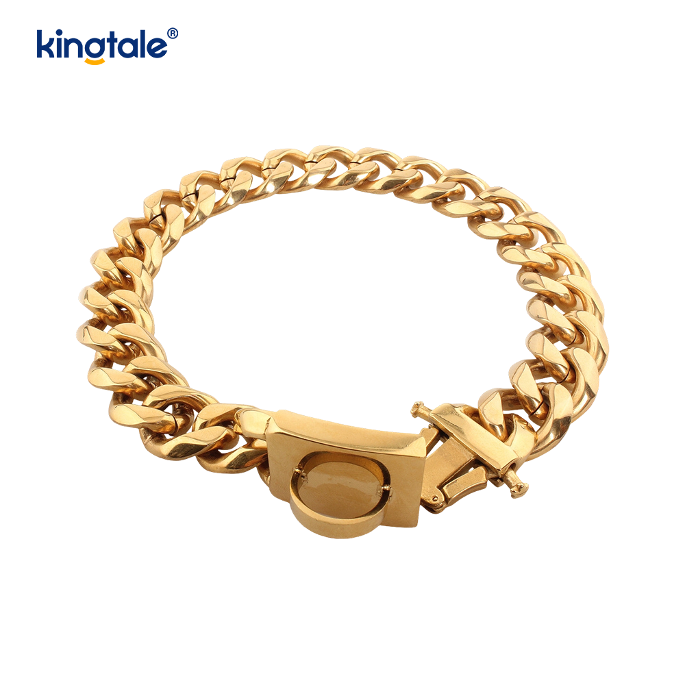 Modebelagt rustfrit stål Pet Cuban Link Dog Choke Chain Halsbånd