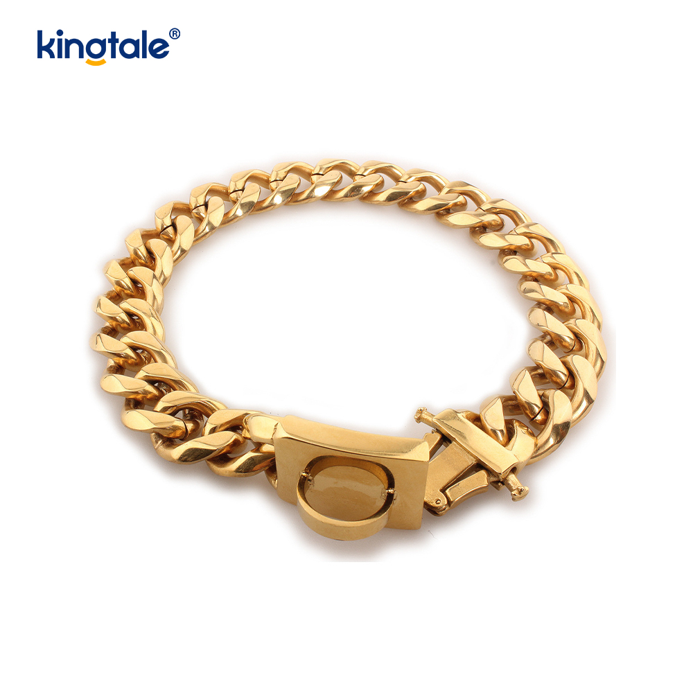 Modebelagt rustfrit stål Pet Cuban Link Dog Choke Chain Halsbånd